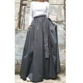Long Flow Skirt with Pockets & Zipper – Soft Stretch Fabric, Wide Elastic Waist